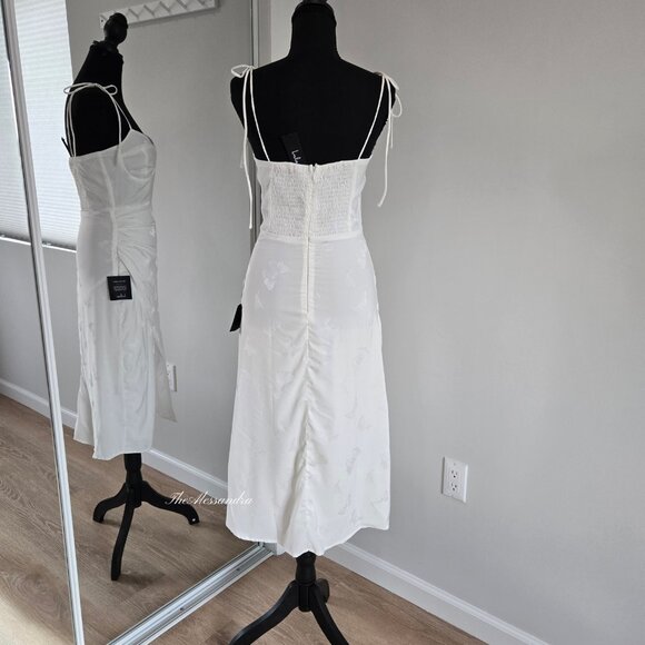 Lulus Wishing on Love White Satin Jacquard Midi Dress Small New With Tags $69 - Picture 3 of 15